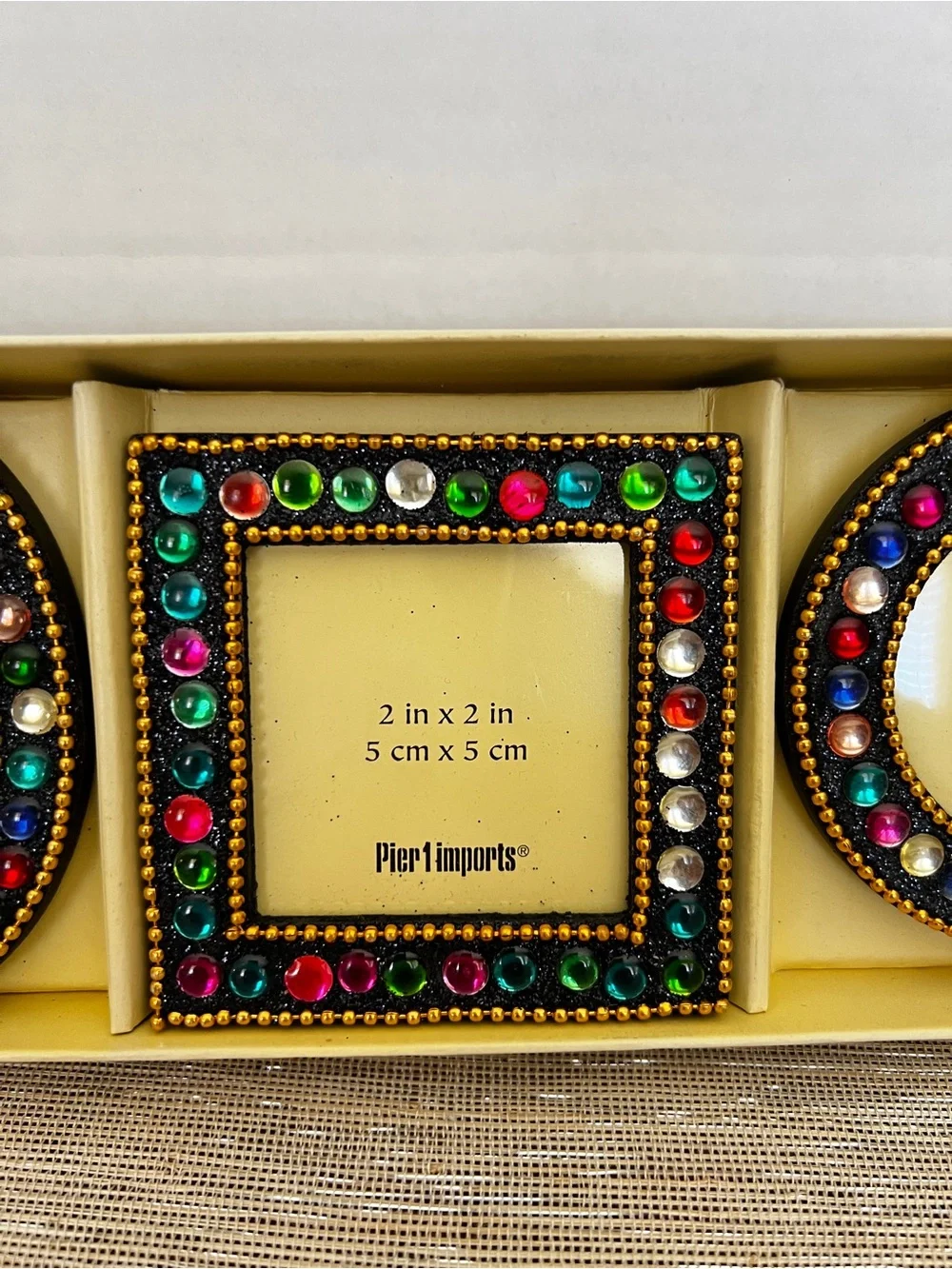 Vintage Pier 1 Imports Desktop Mini Frame Set 3 Jewel Square Oval Circle Photo
